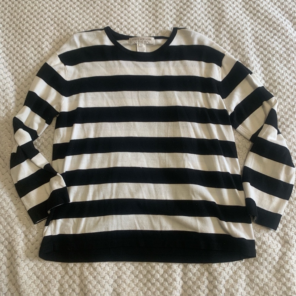 Jones New York Essentials Black and White Striped Sweater Size XL
